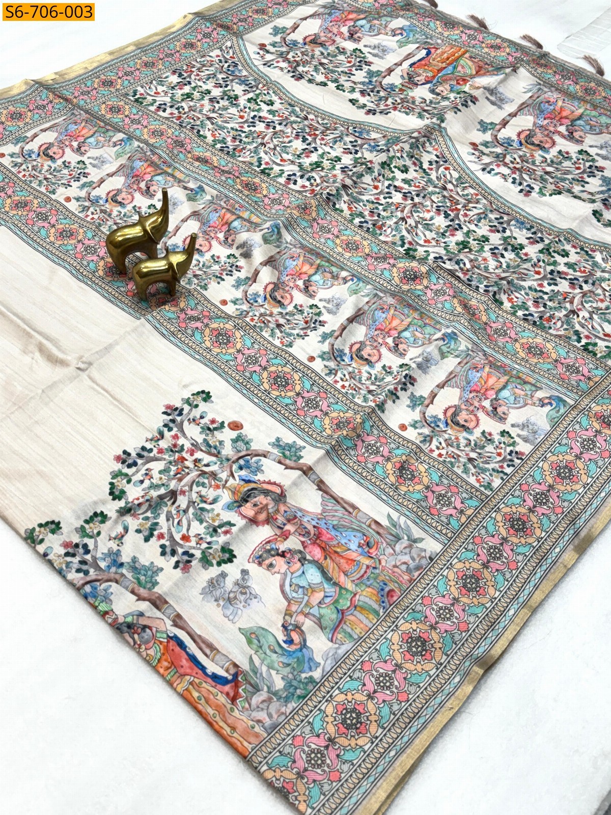 White Soft Cotton Tussar Silk Saree