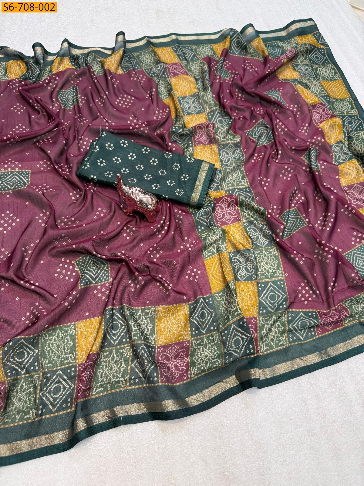 Maroon Soft Cotton Tussar Silk Saree