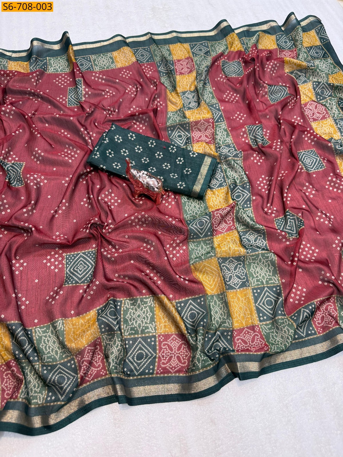 Red Soft Cotton Tussar Silk Saree