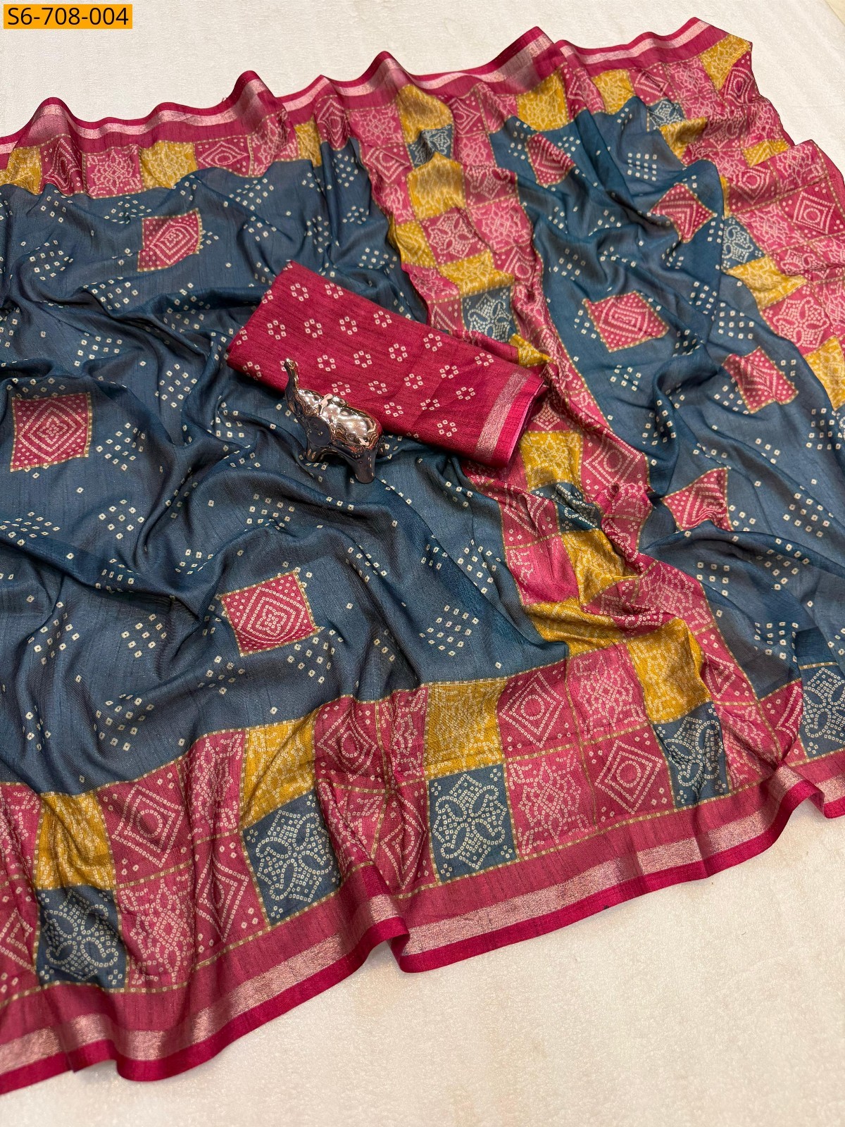 Navy Blue Soft Cotton Tussar Silk Saree