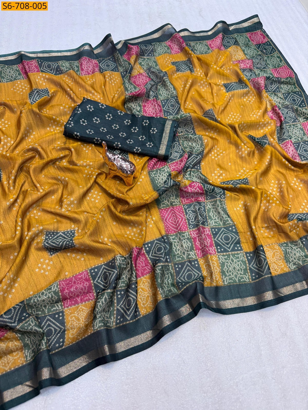 Yellow Soft Cotton Tussar Silk Saree