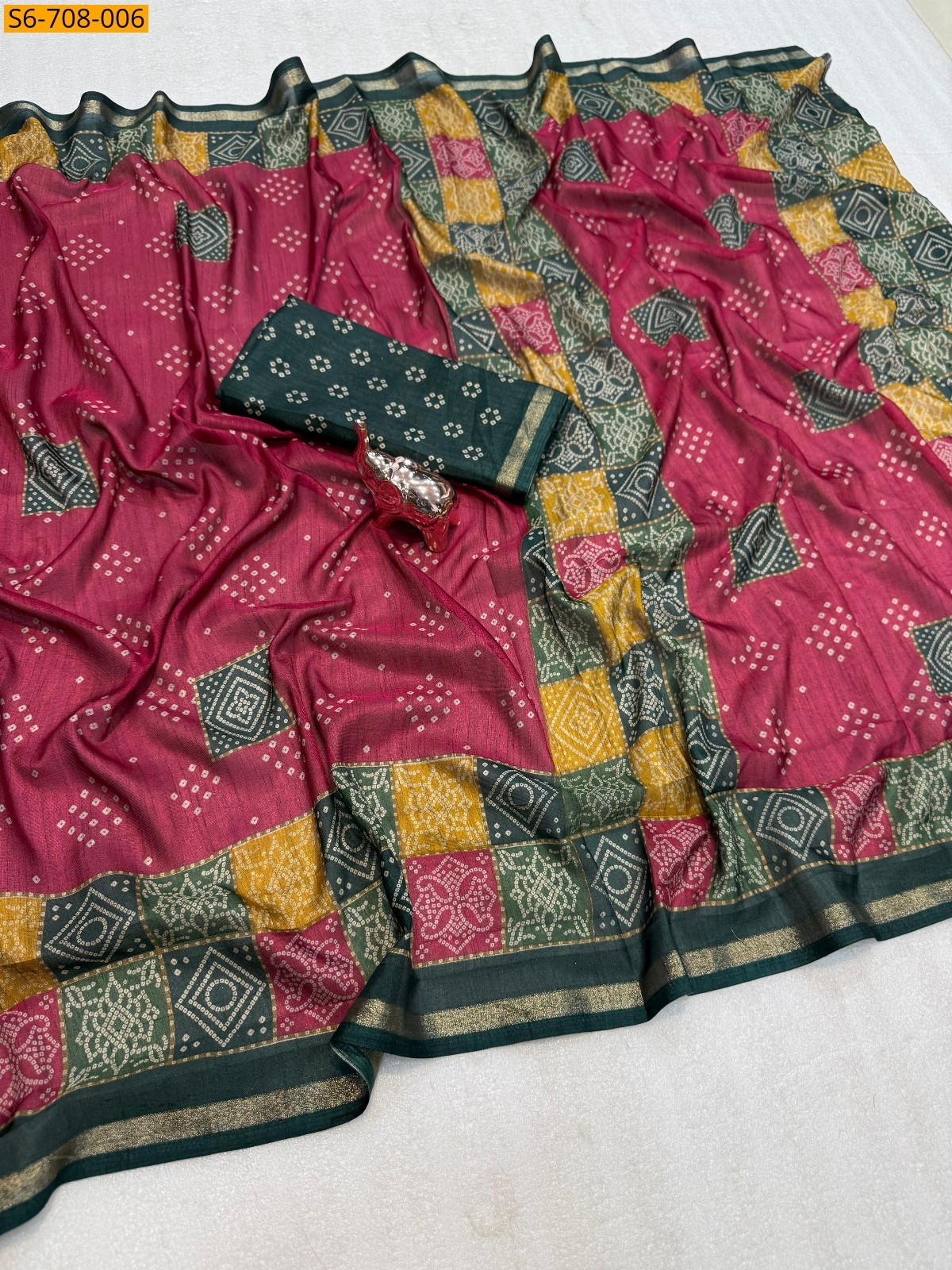 Red Soft Cotton Tussar Silk Saree