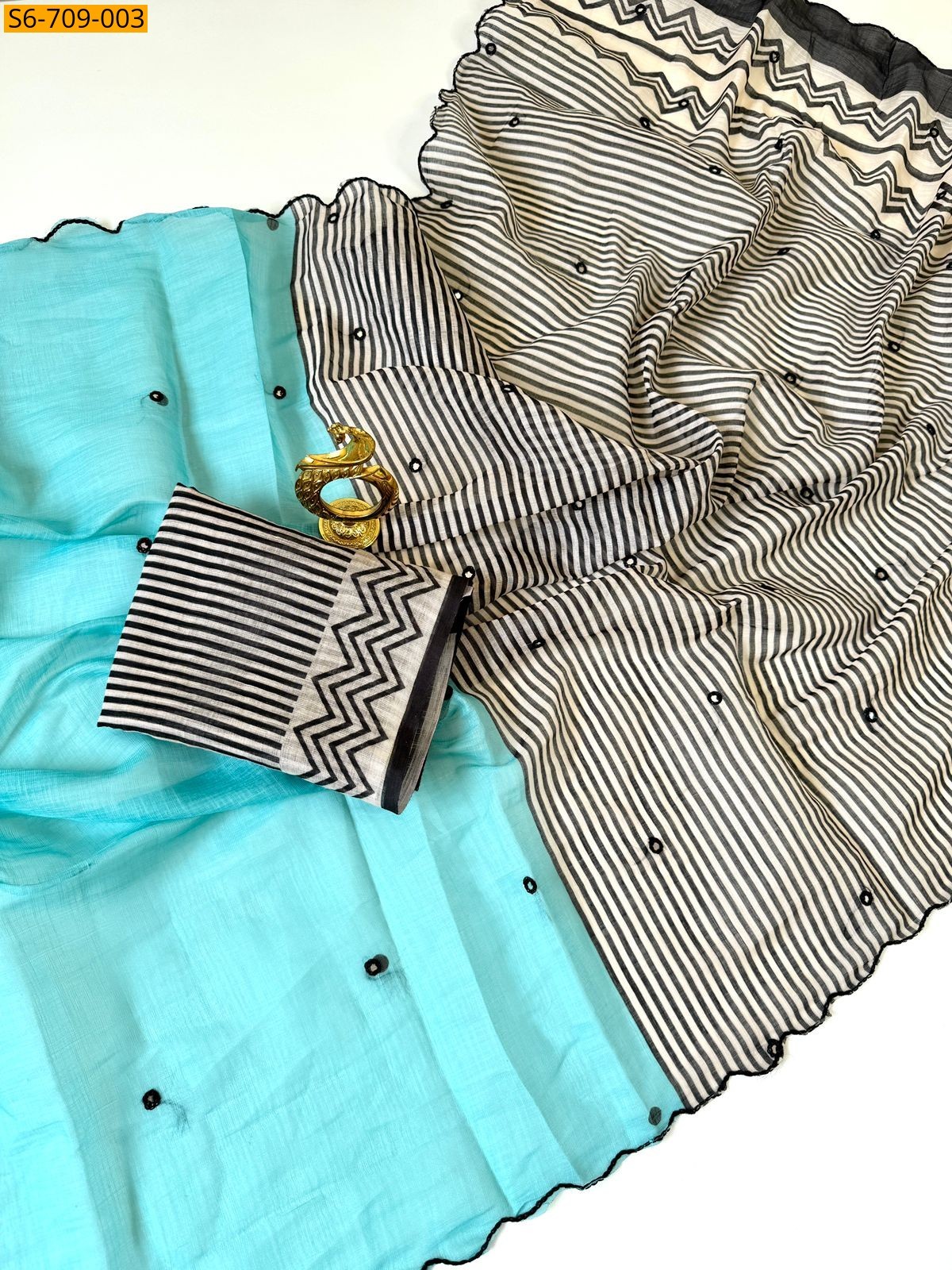 Sky Blue Linen Cotton Saree