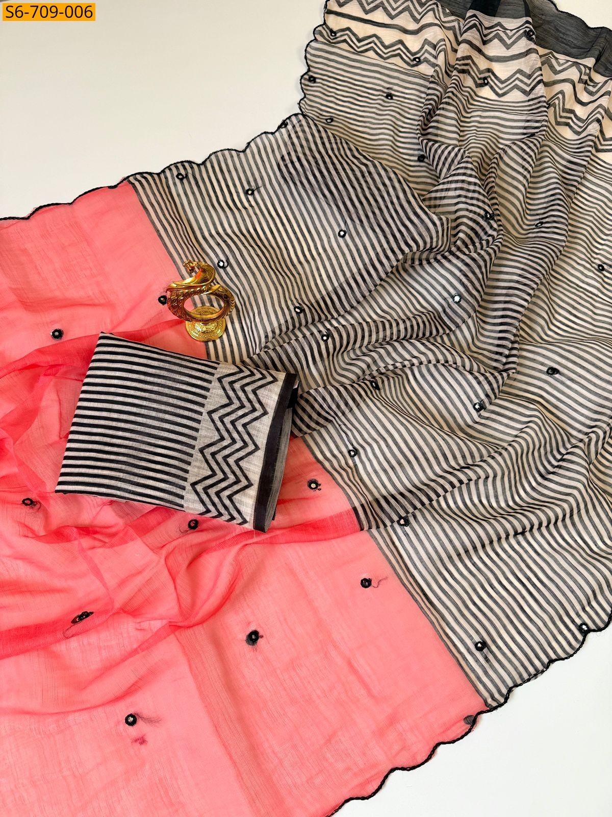 Orange Linen Cotton Saree