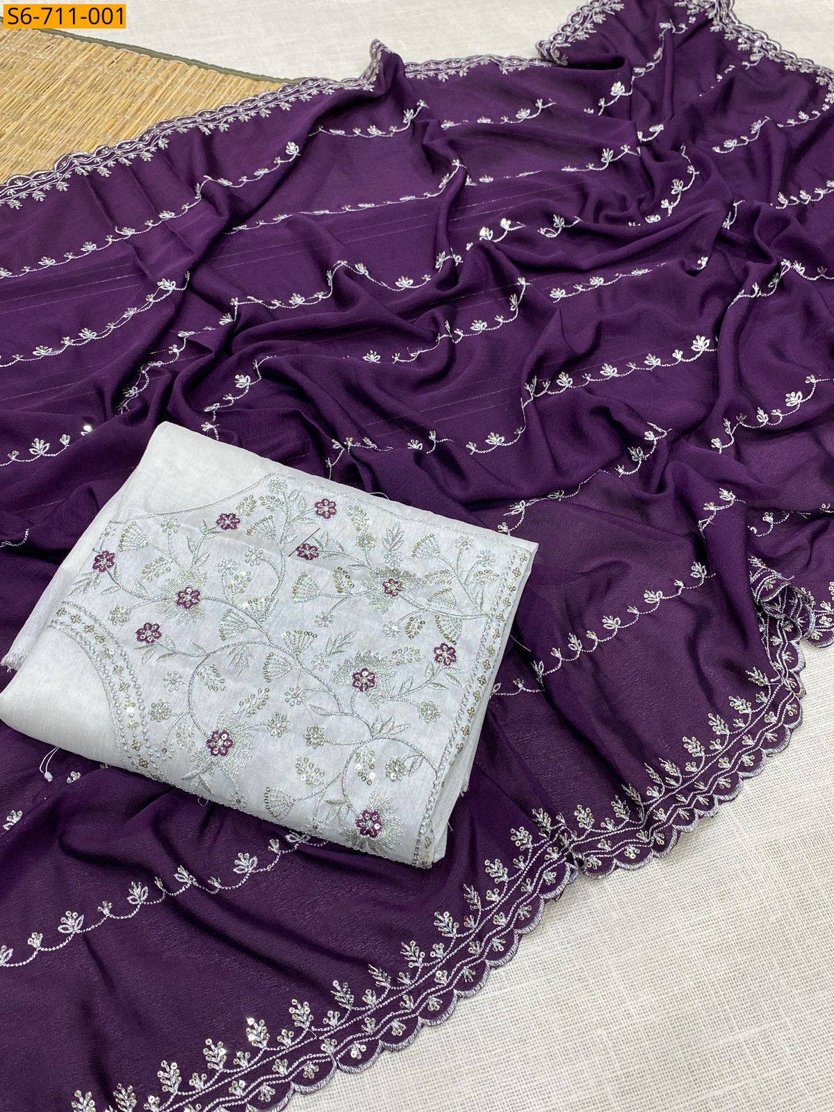 WIne Fancy Chinnon Saree