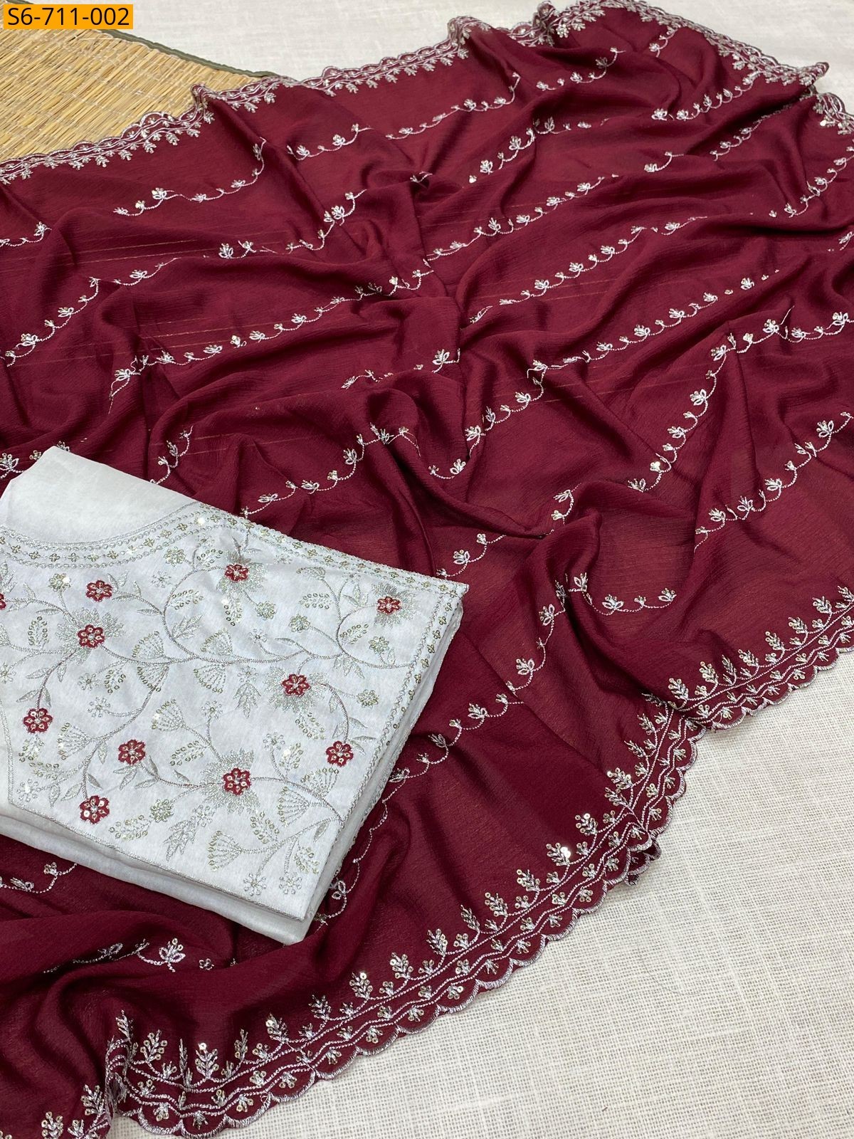 Maroon Fancy Chinnon Saree