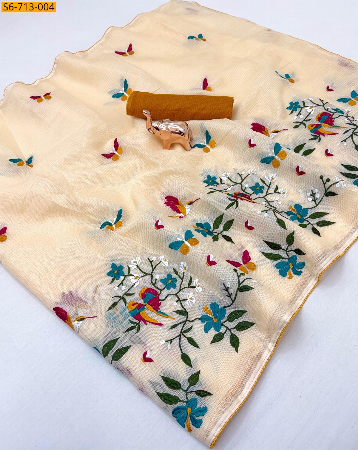 Sandal Premium kota Embroidery Saree