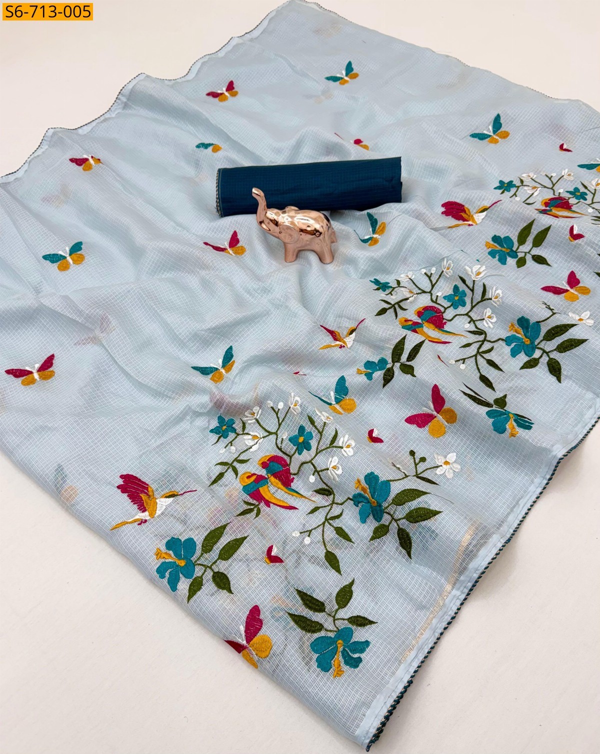 Blue Premium kota Embroidery Saree