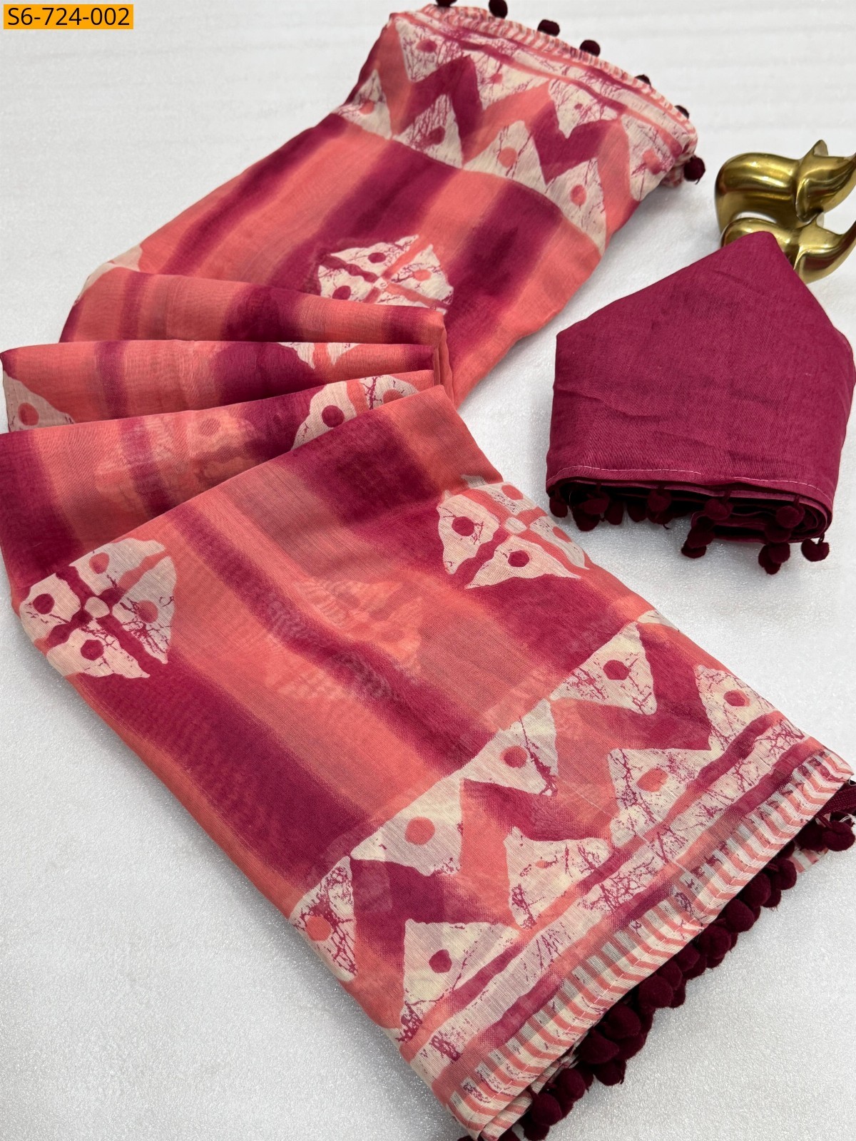 Peach Mulmul Soft Cotton Saree