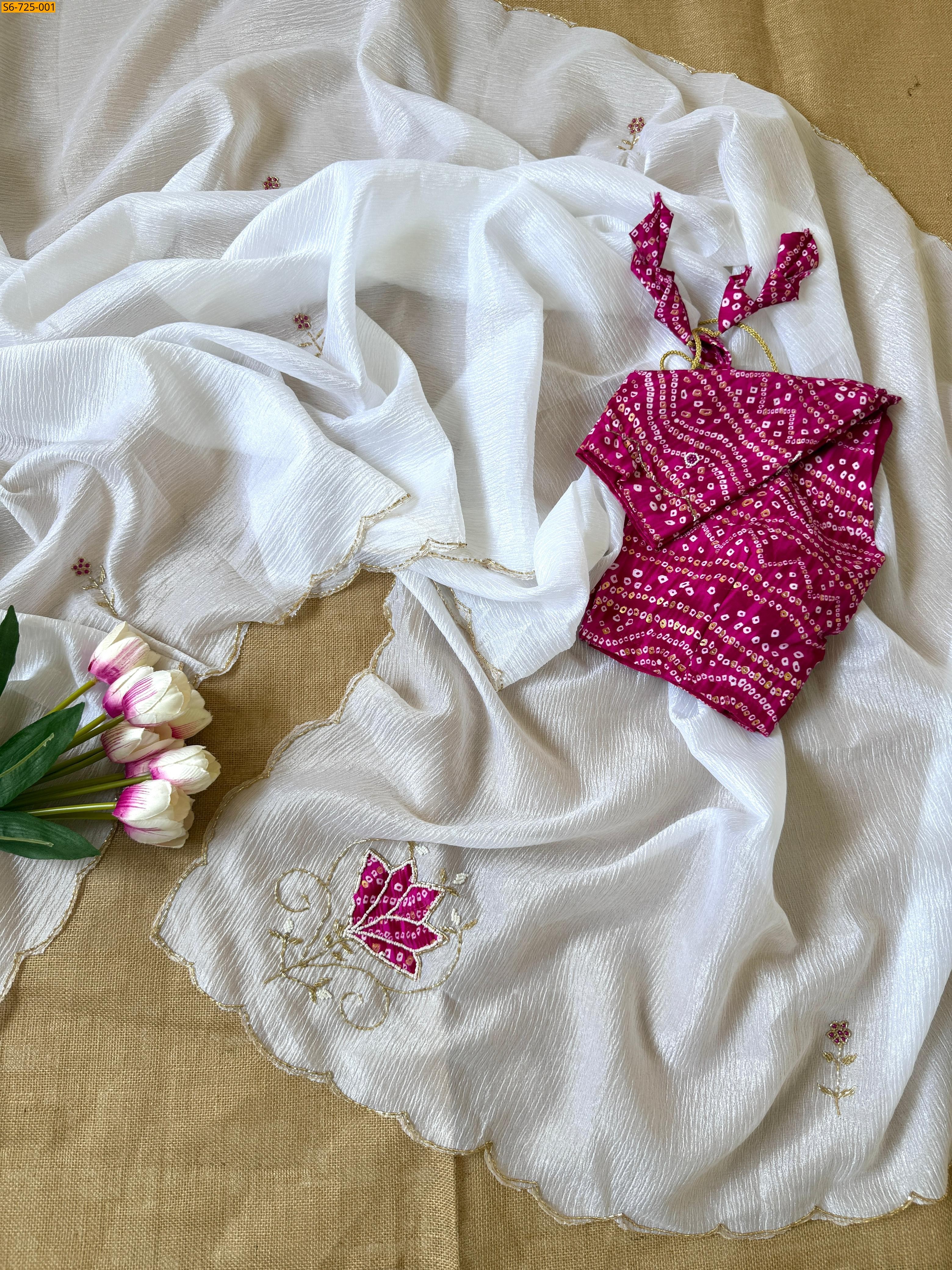 White Crush Georgette Chiffon Saree