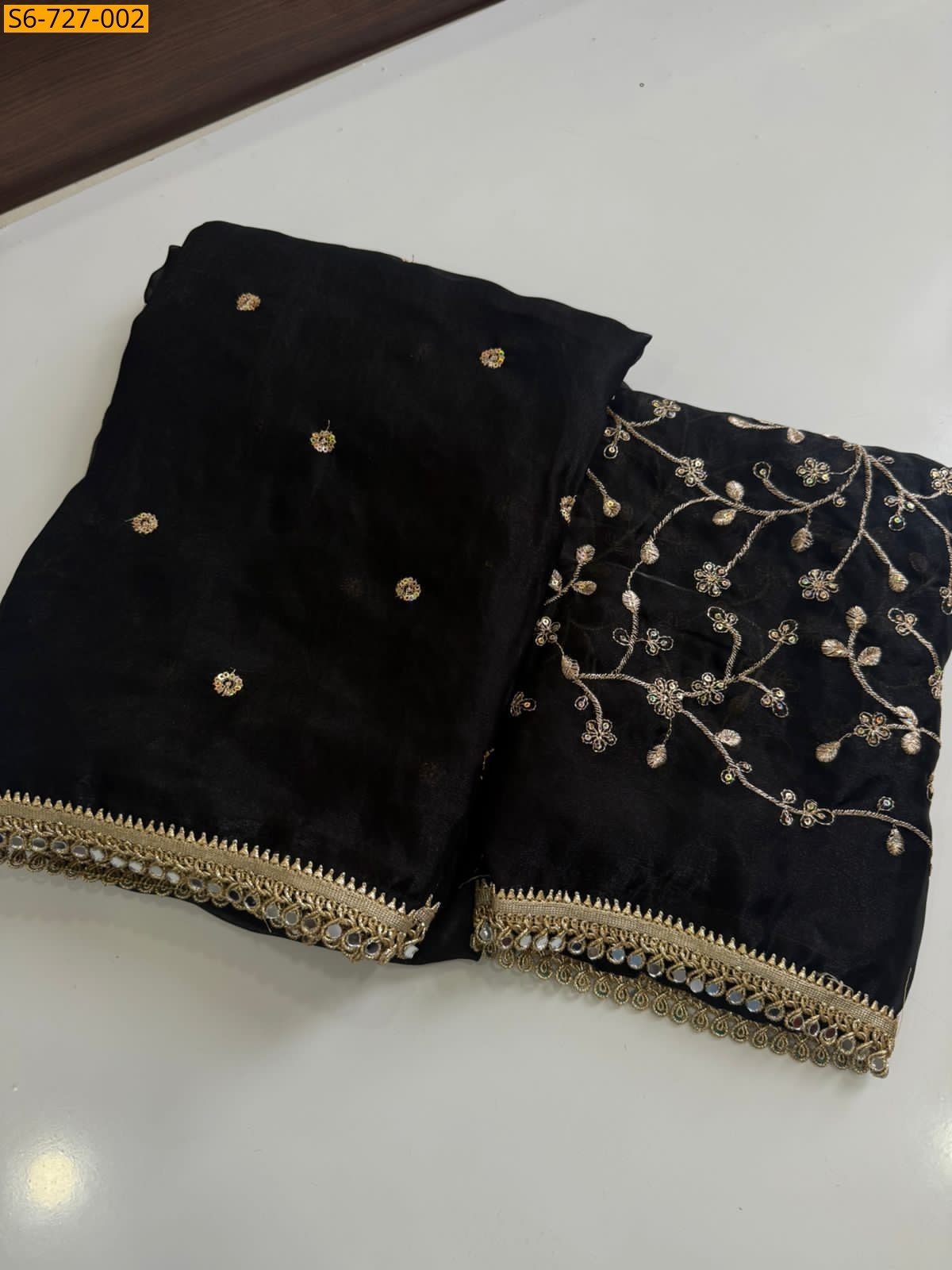 Black Fendy Sattin Sequence Saree