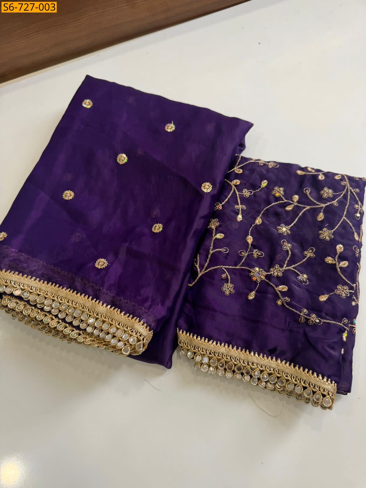 Violet Fendy Sattin Sequence Saree