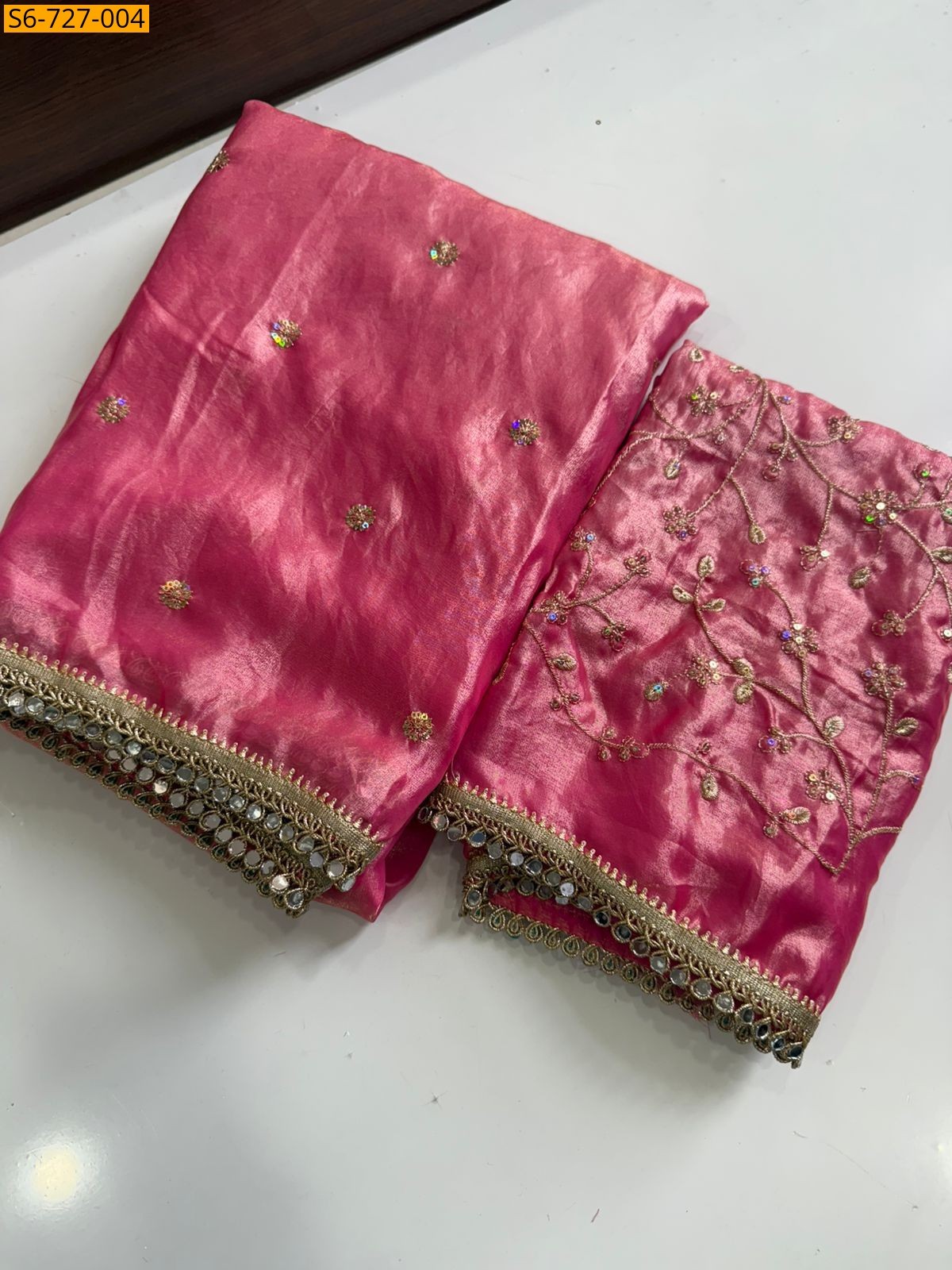 Pink Fendy Sattin Sequence Saree