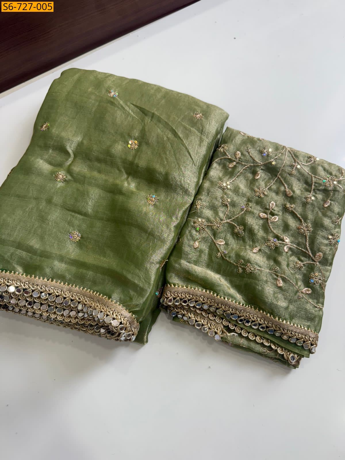 Green Fendy Sattin Sequence Saree