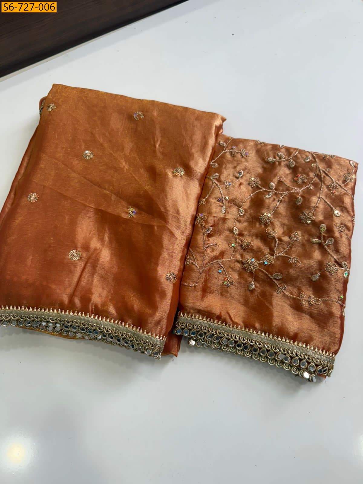 Orange Fendy Sattin Sequence Saree