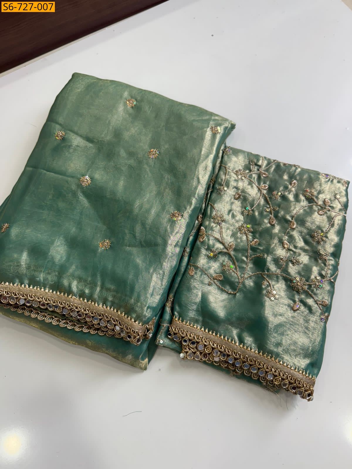 Light Green Fendy Sattin Sequence Saree