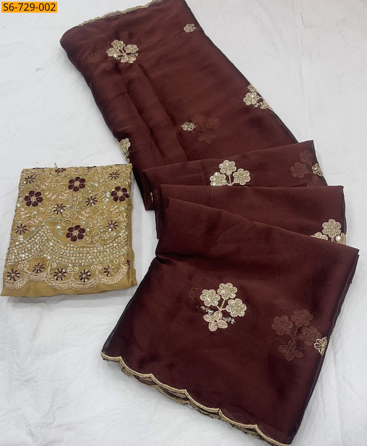 Brown Rangoli Tissue Saree