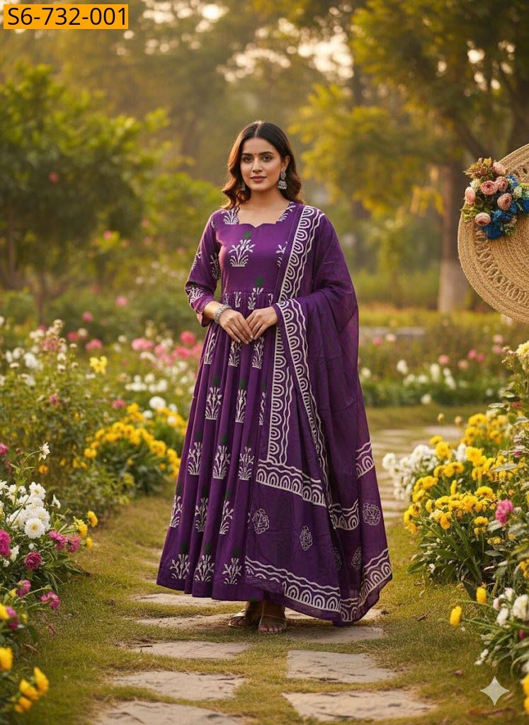 Violet Soft Cotton Floral Suit Set