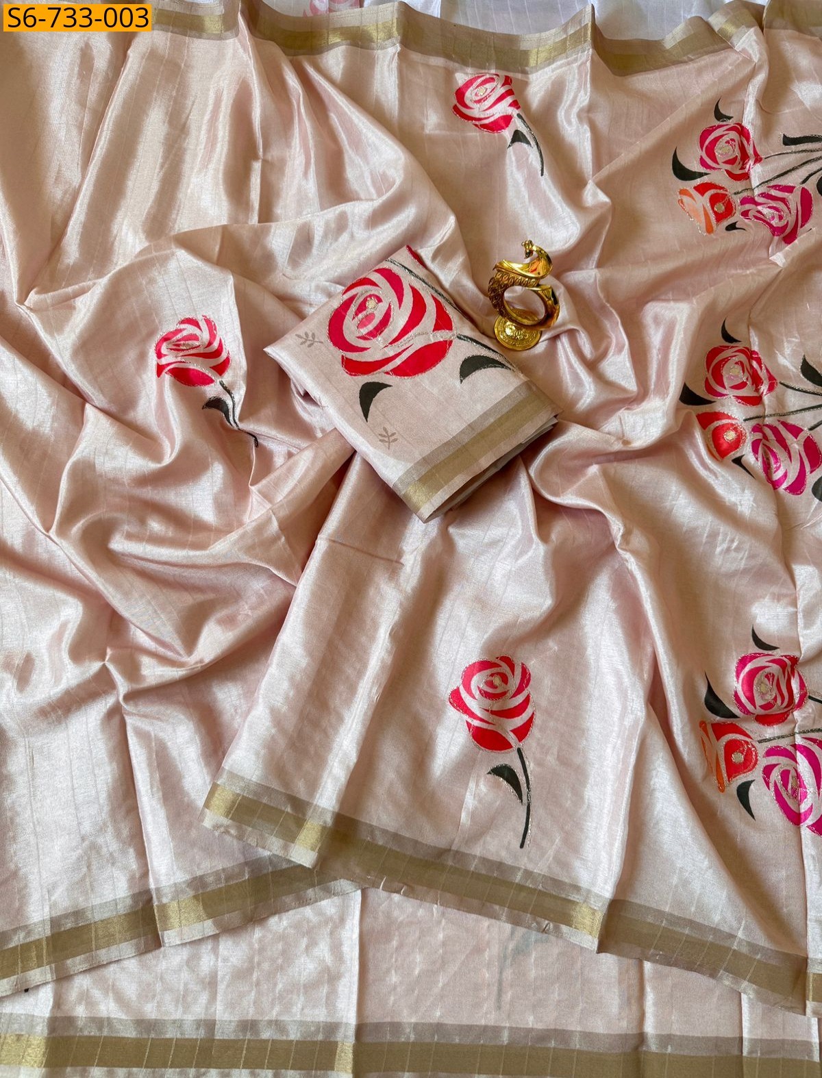 Cream Matka Silk Saree