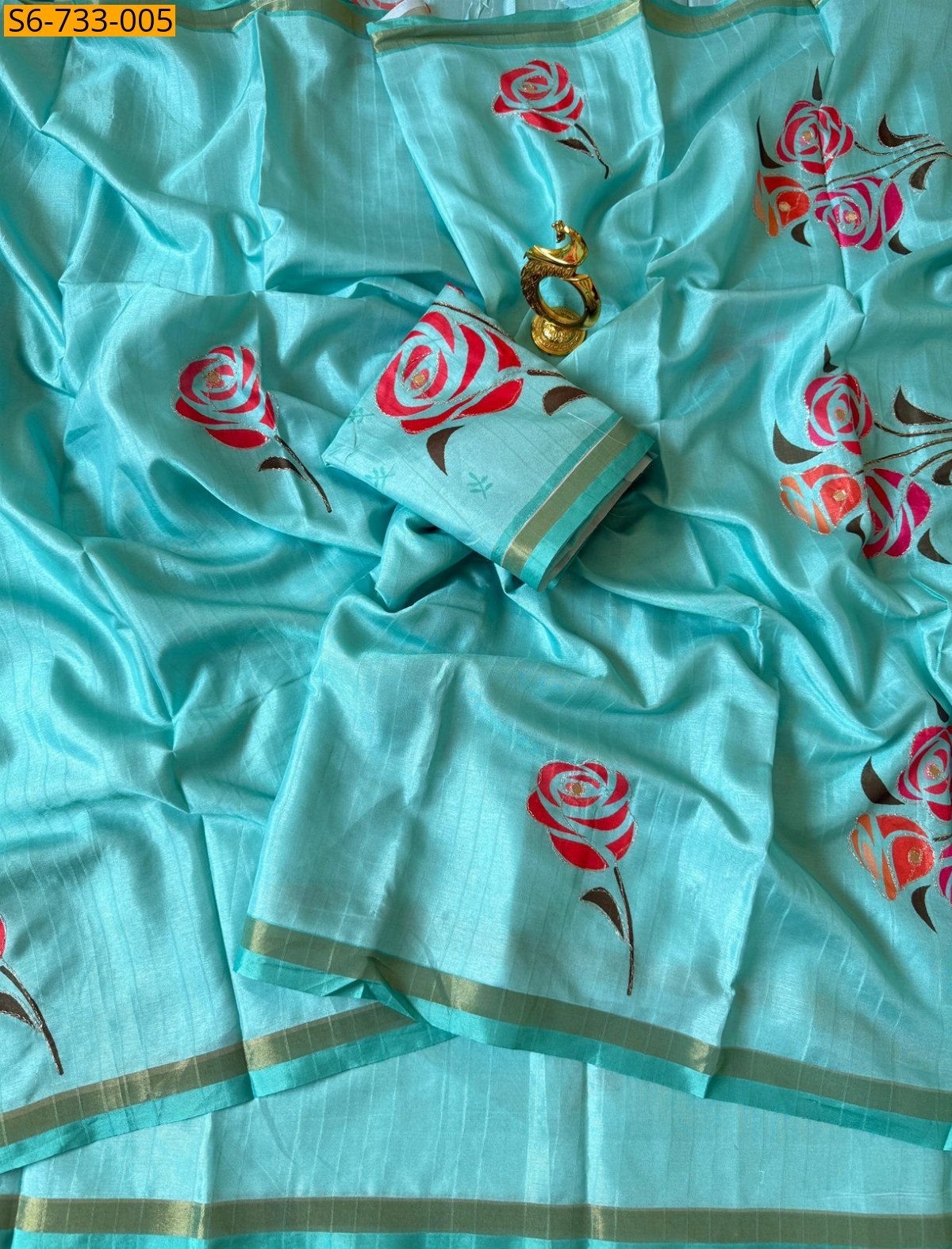 Sky blue Matka Silk Saree