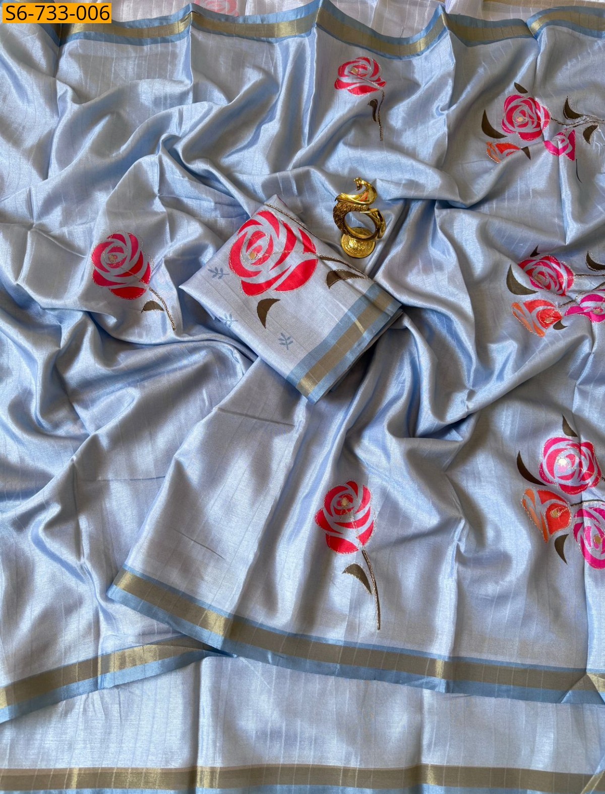 Light Blue Matka Silk Saree