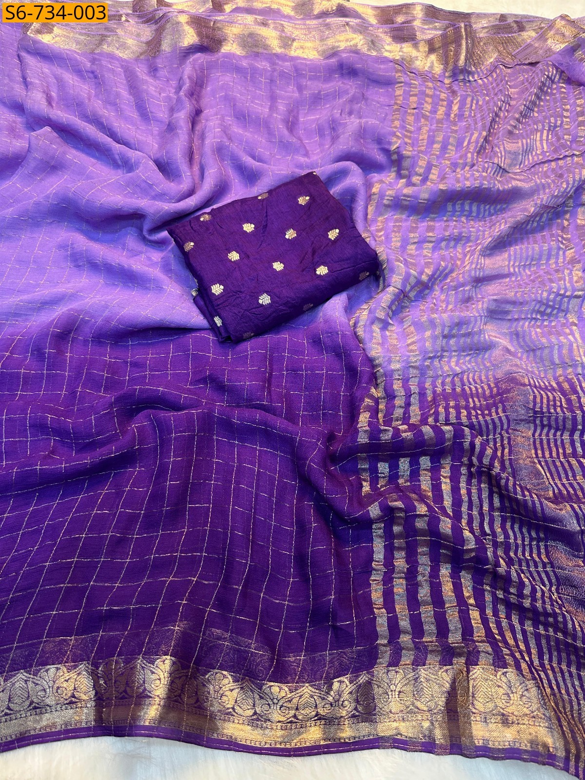 Violet Fancy Viscose Checks Saree