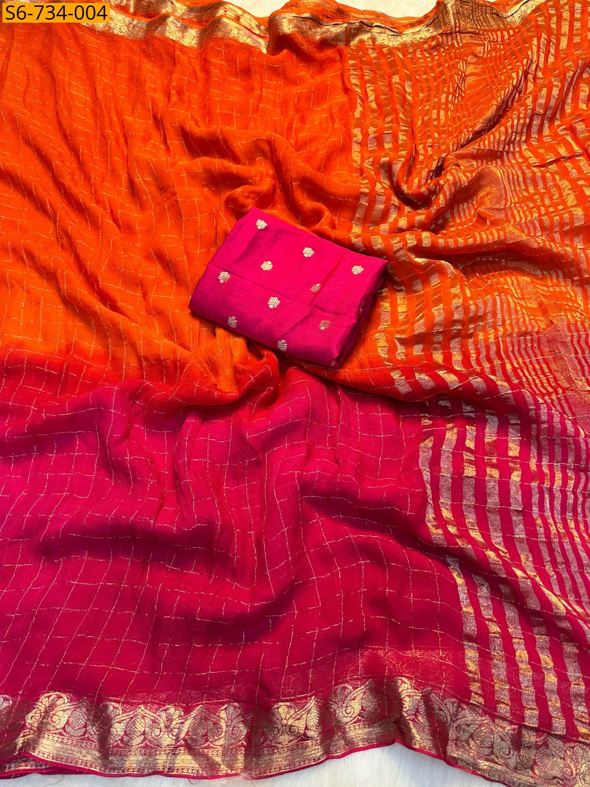 Pink Fancy Viscose Checks Saree