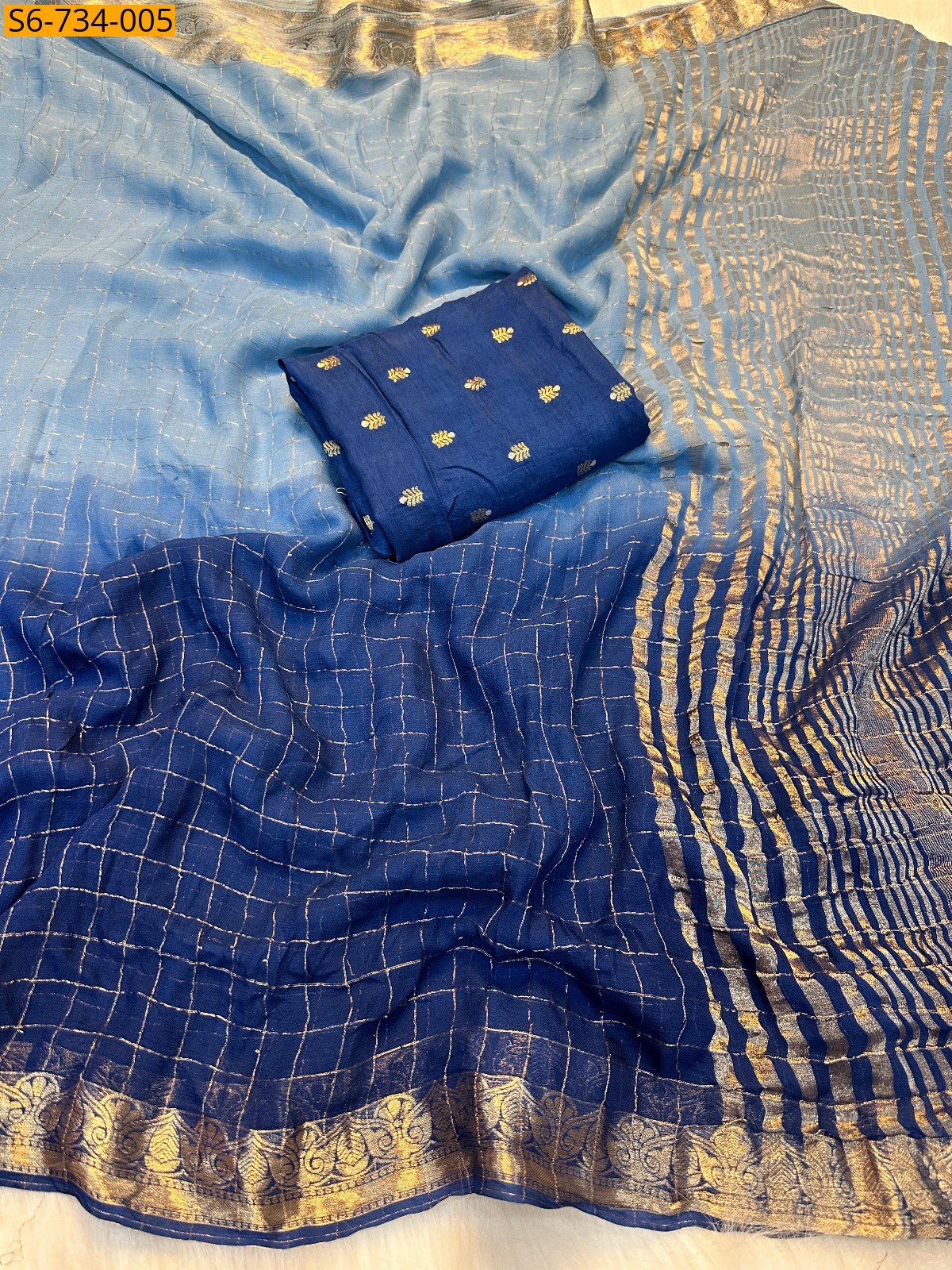 Navy blue Fancy Viscose Checks Saree