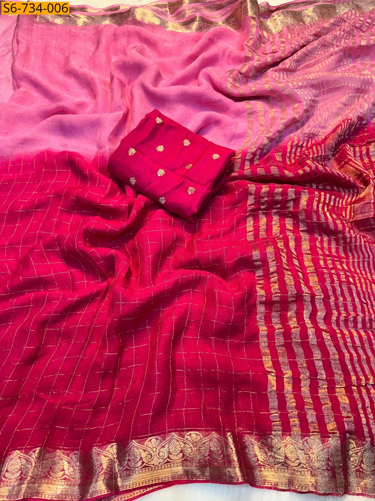 Pink Fancy Viscose Checks Saree