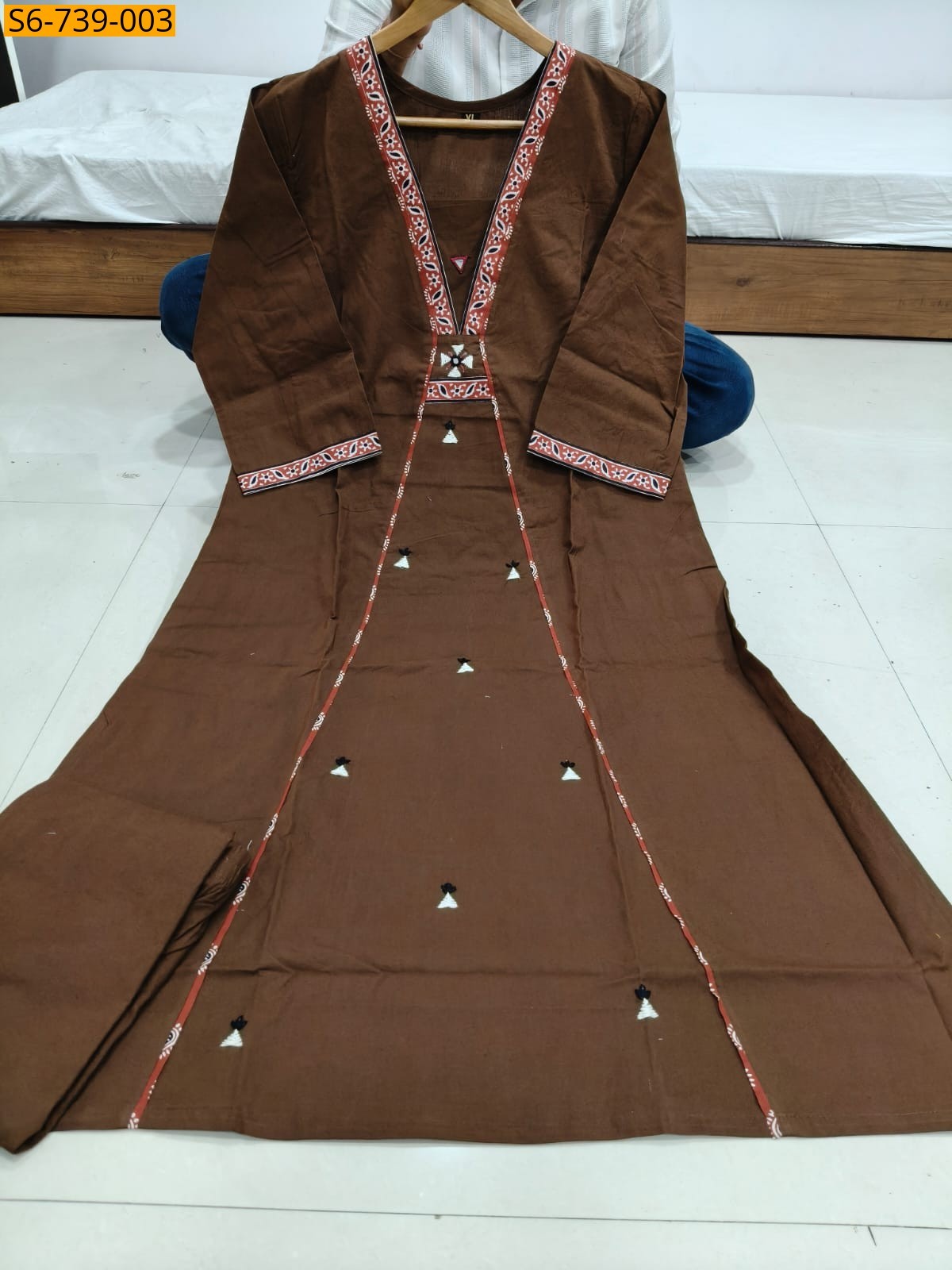 Brown Cotton A Line Kurti with Plazzo