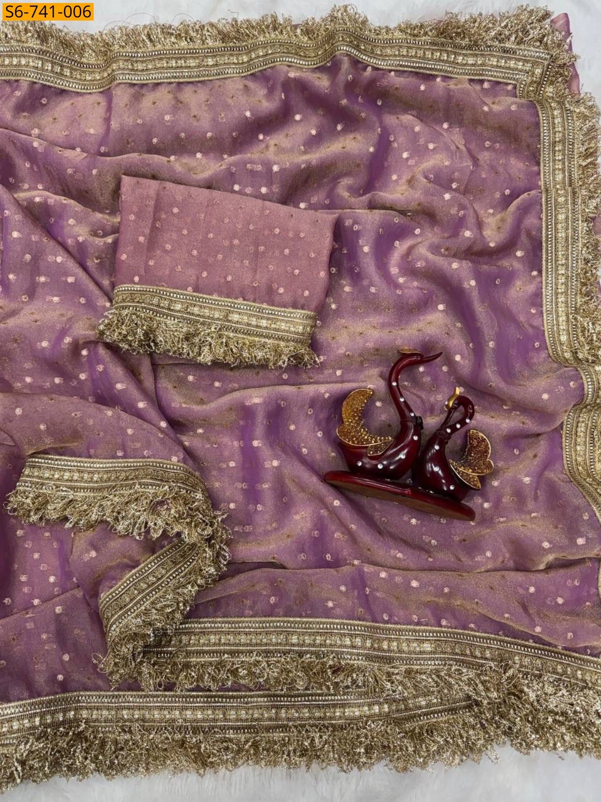 Onion Pink Fancy Moss Silk Saree 