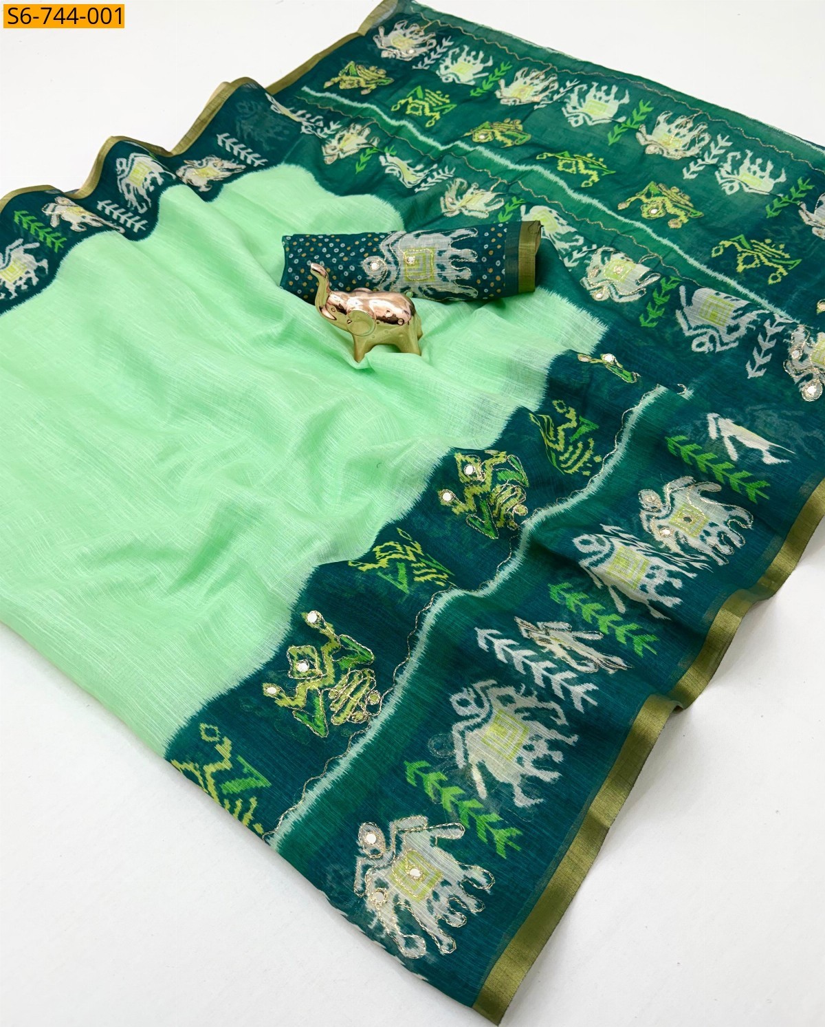 Green  Fancy Linen Saree