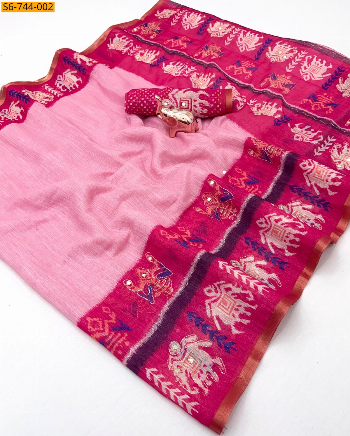 Pink  Fancy Linen Saree