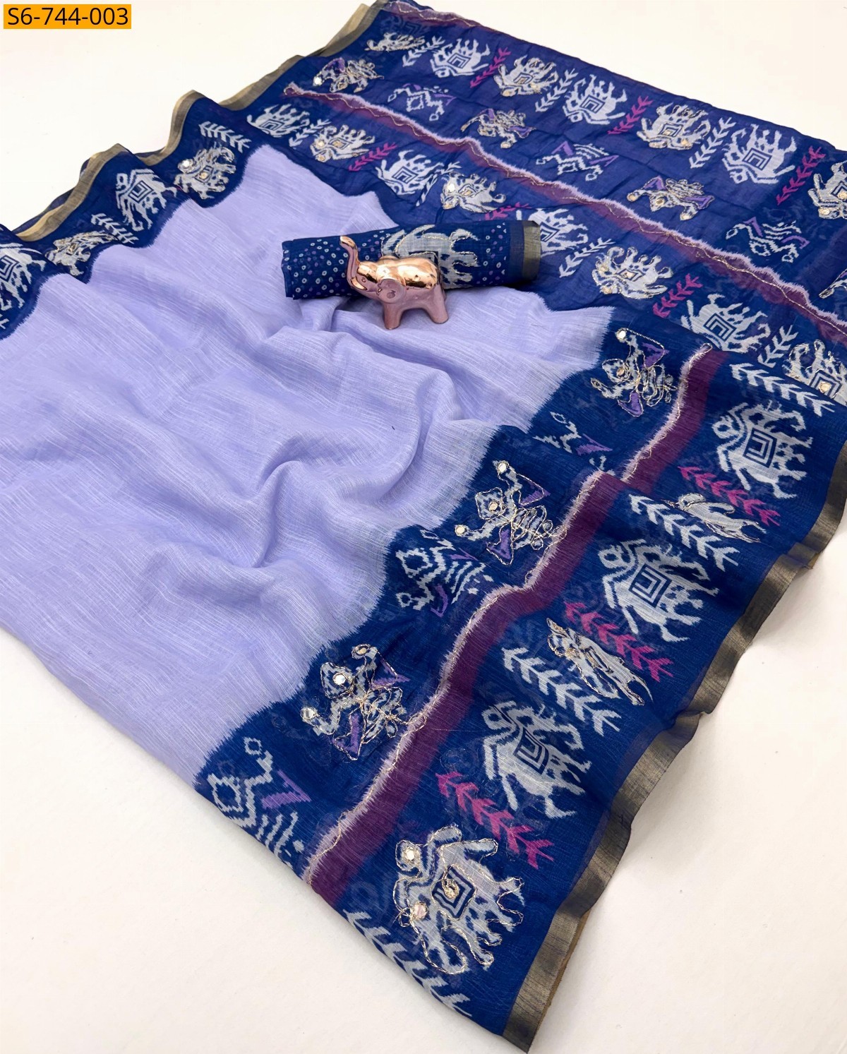 Blue  Fancy Linen Saree
