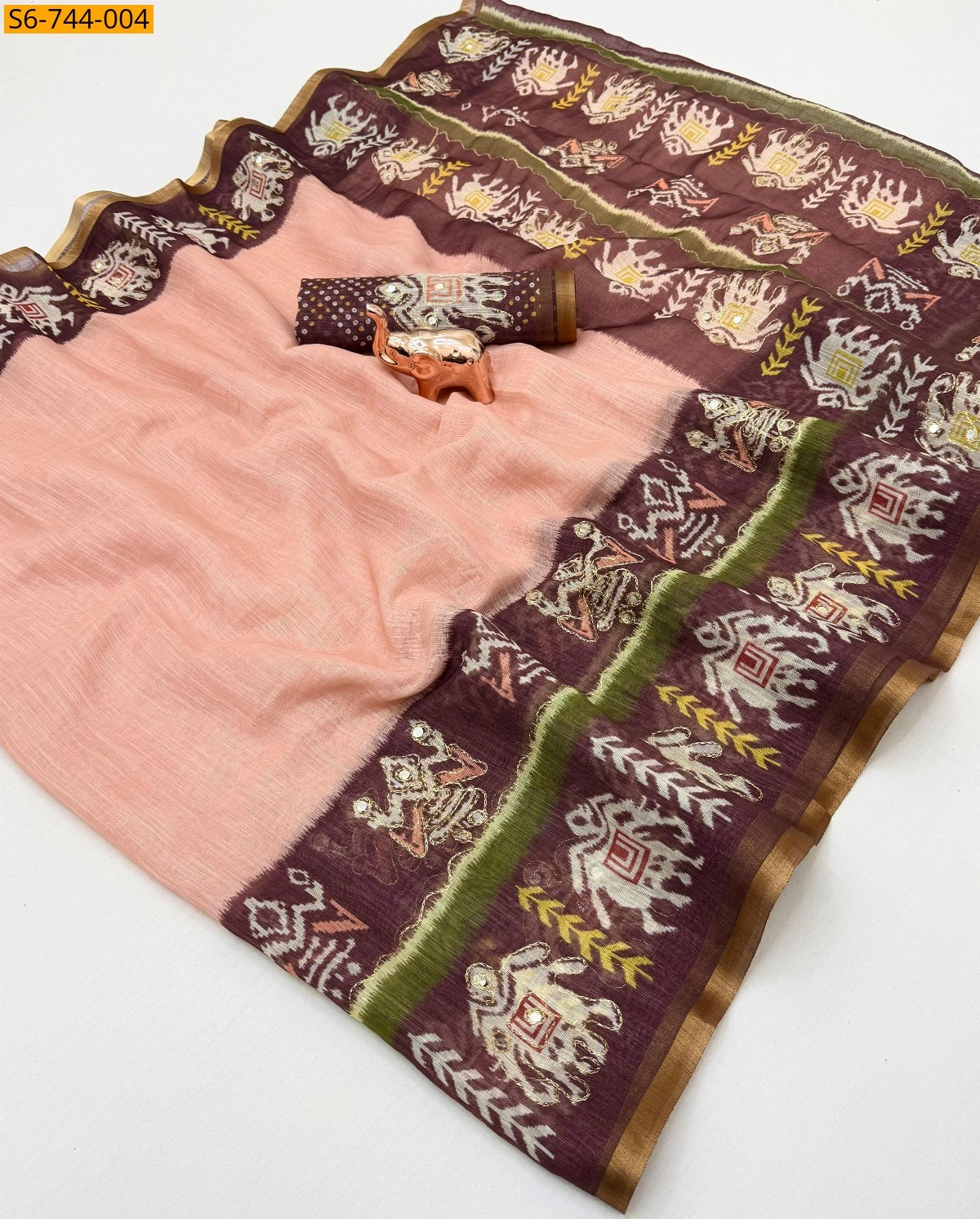 Peach  Fancy Linen Saree