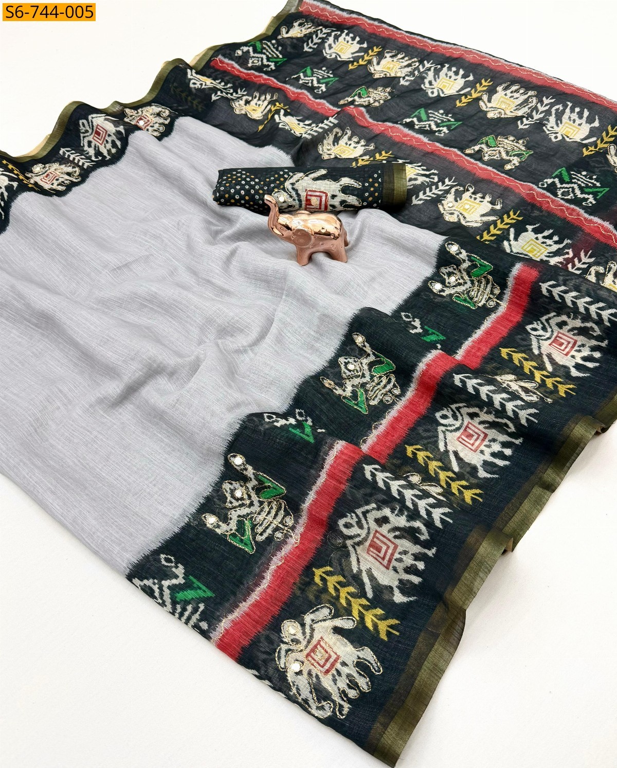 Gray  Fancy Linen Saree