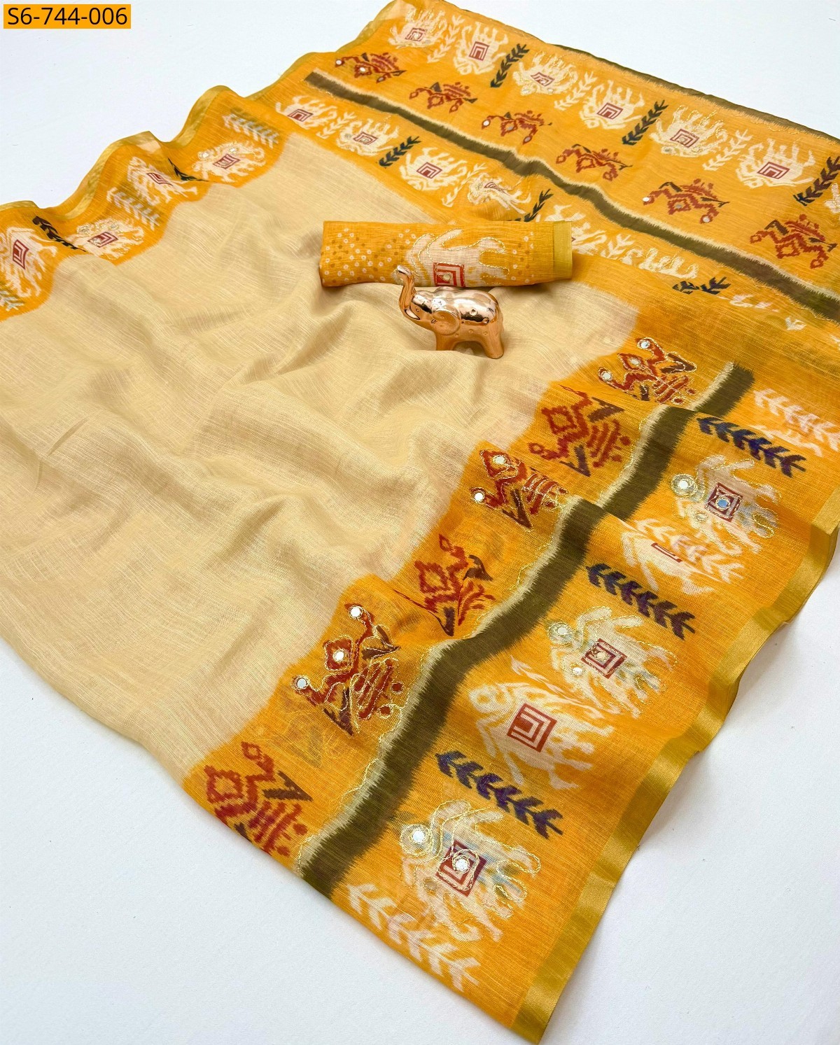 Sandal  Fancy Linen Saree