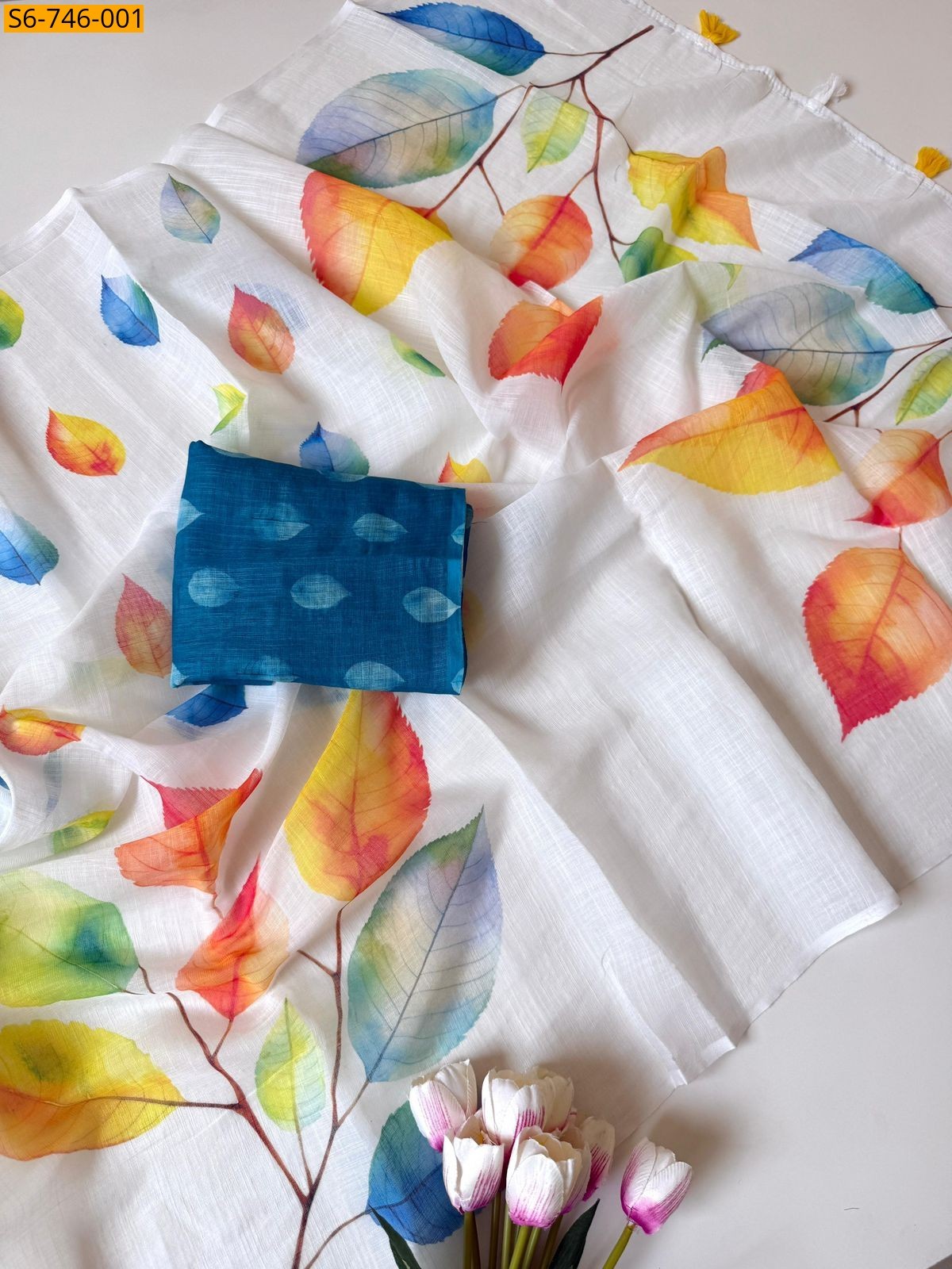 White Soft Linen  Saree