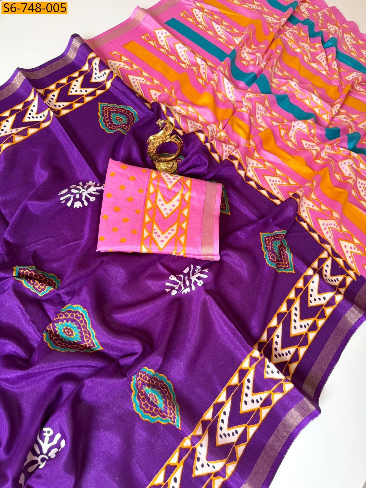 Violet Fancy Mul Cotton Saree