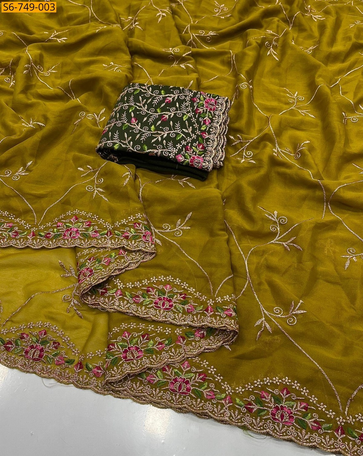 Mustard Star Georgette Saree