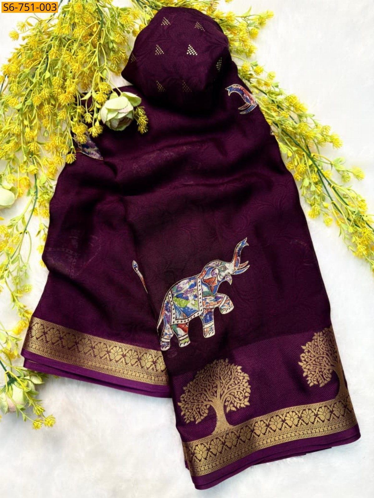 Wine Fancy Marshmellow Saree