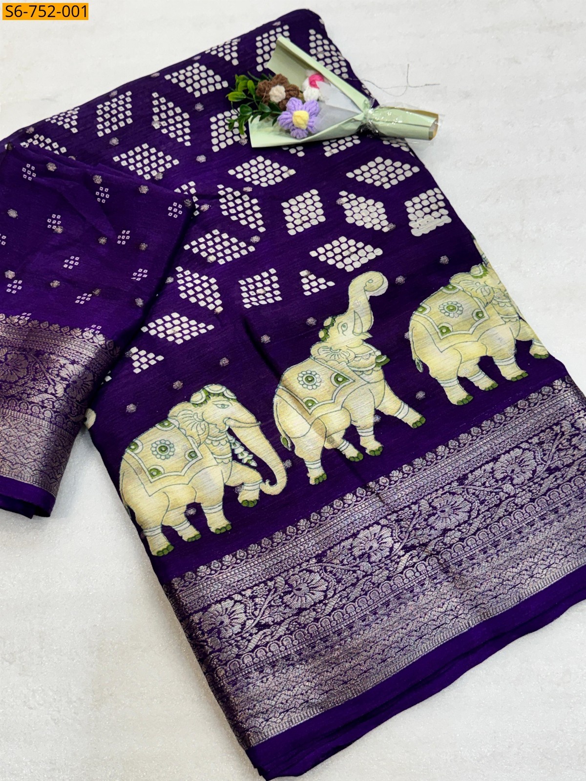 Violet Chinon Silk Saree