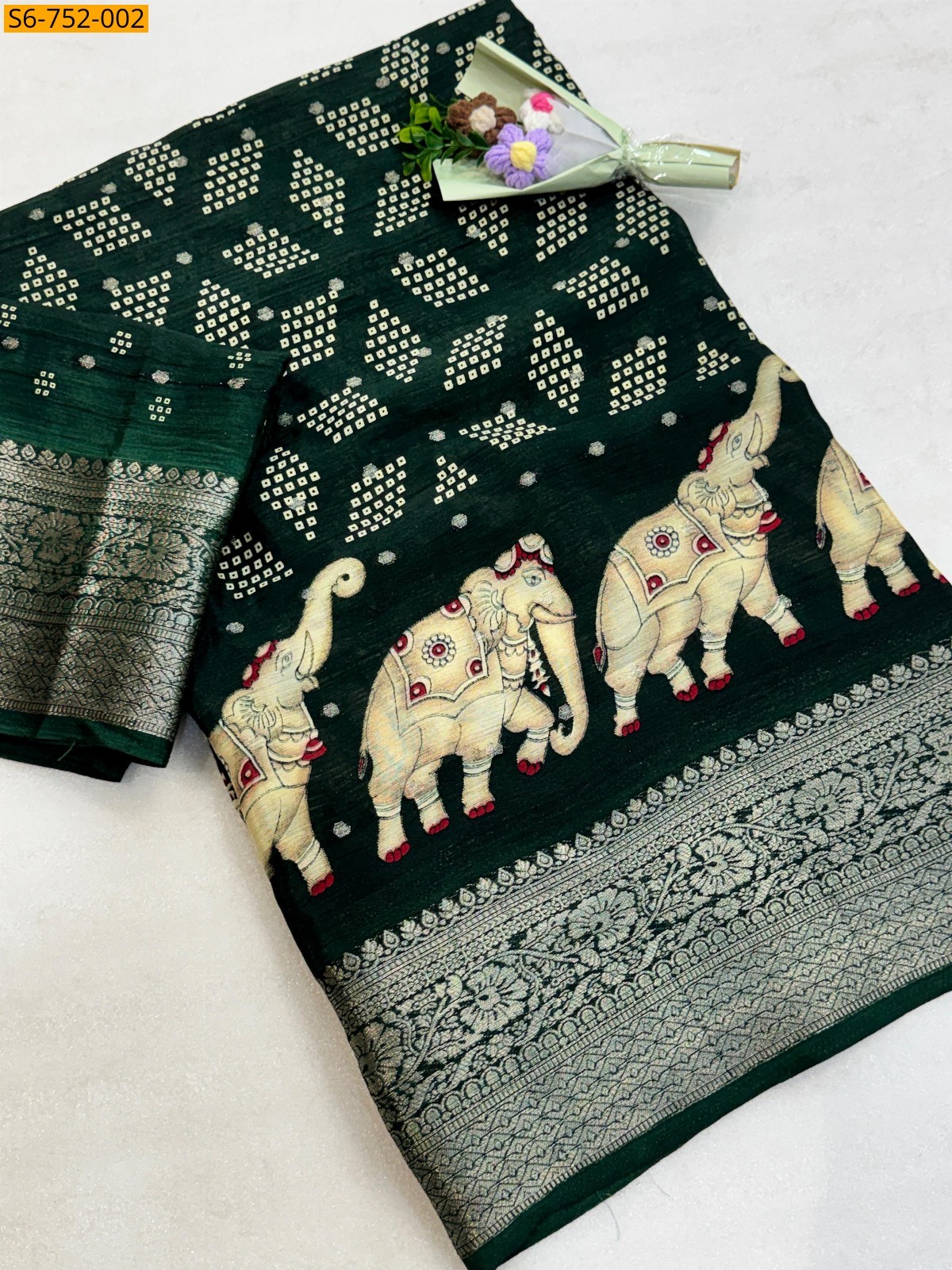 Green Chinon Silk Saree