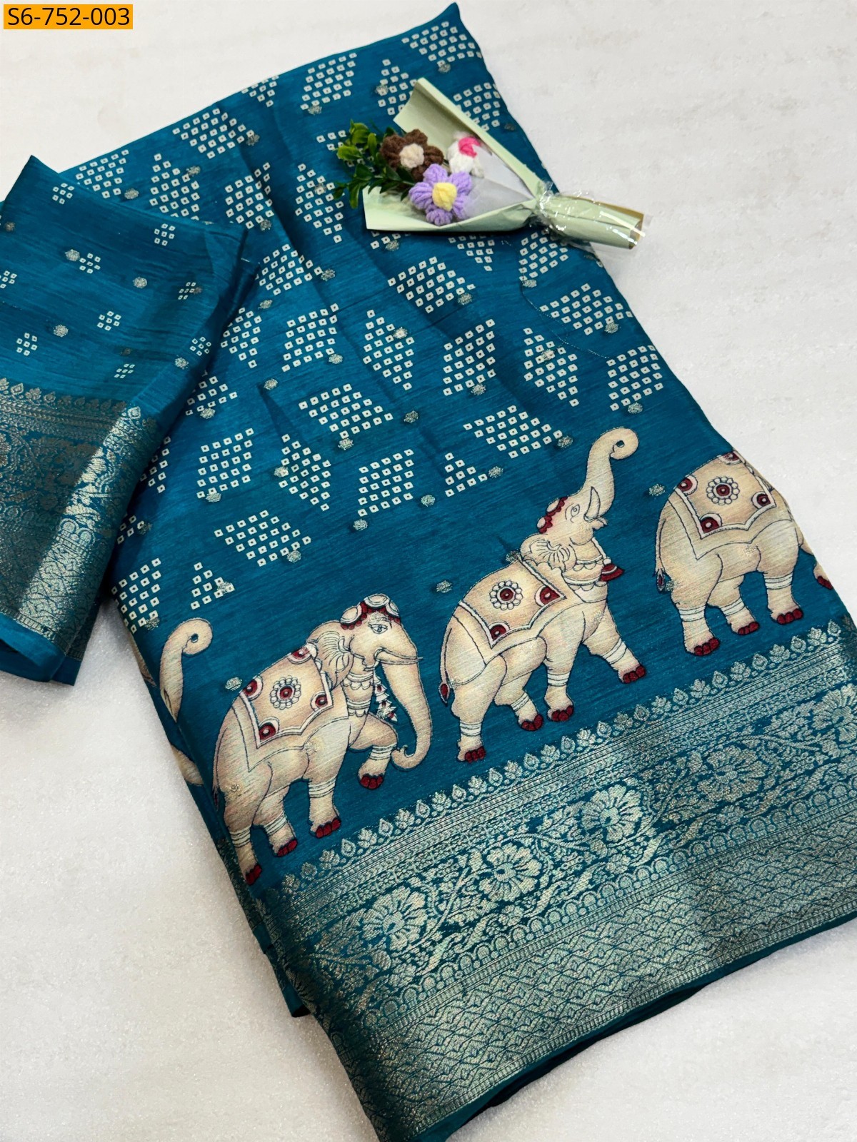 Blue Chinon Silk Saree