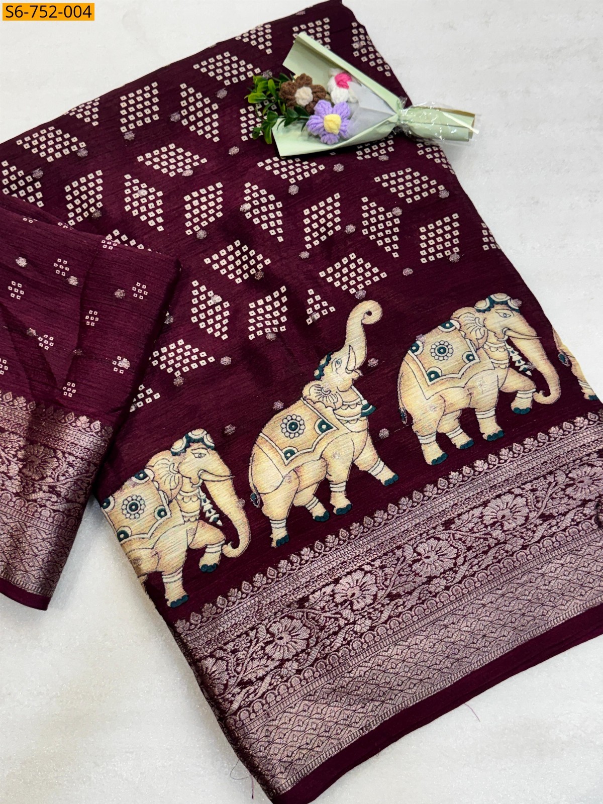 Maroon Chinon Silk Saree