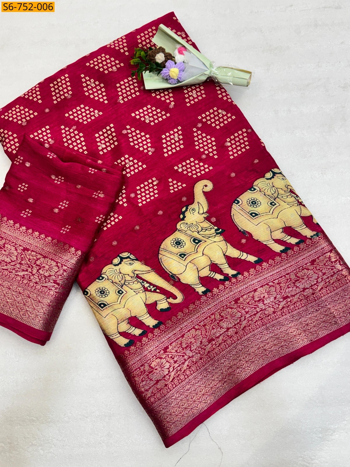 Rani Pink Chinon Silk Saree