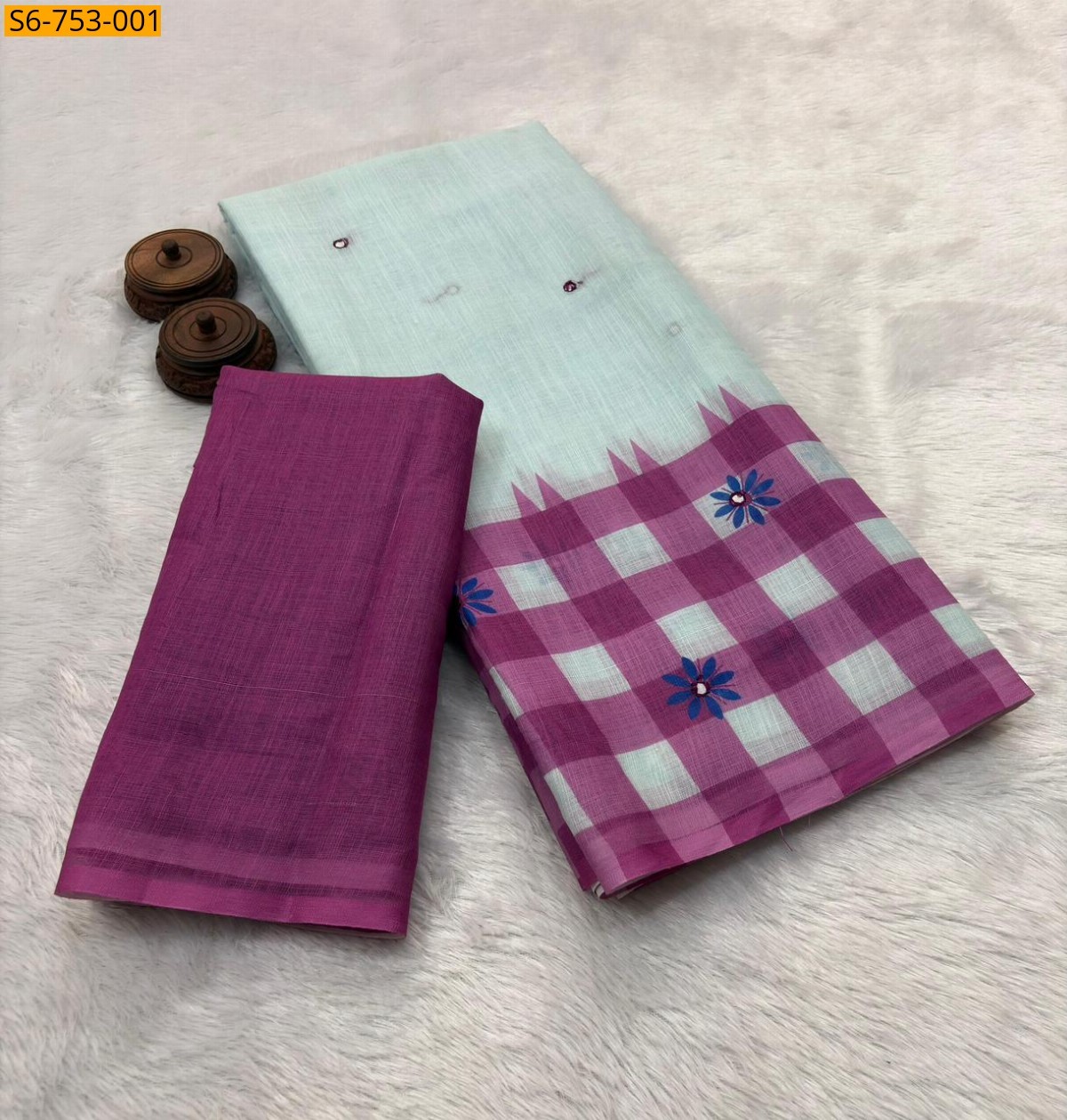 Sky Blue Soft Linen Cotton Saree