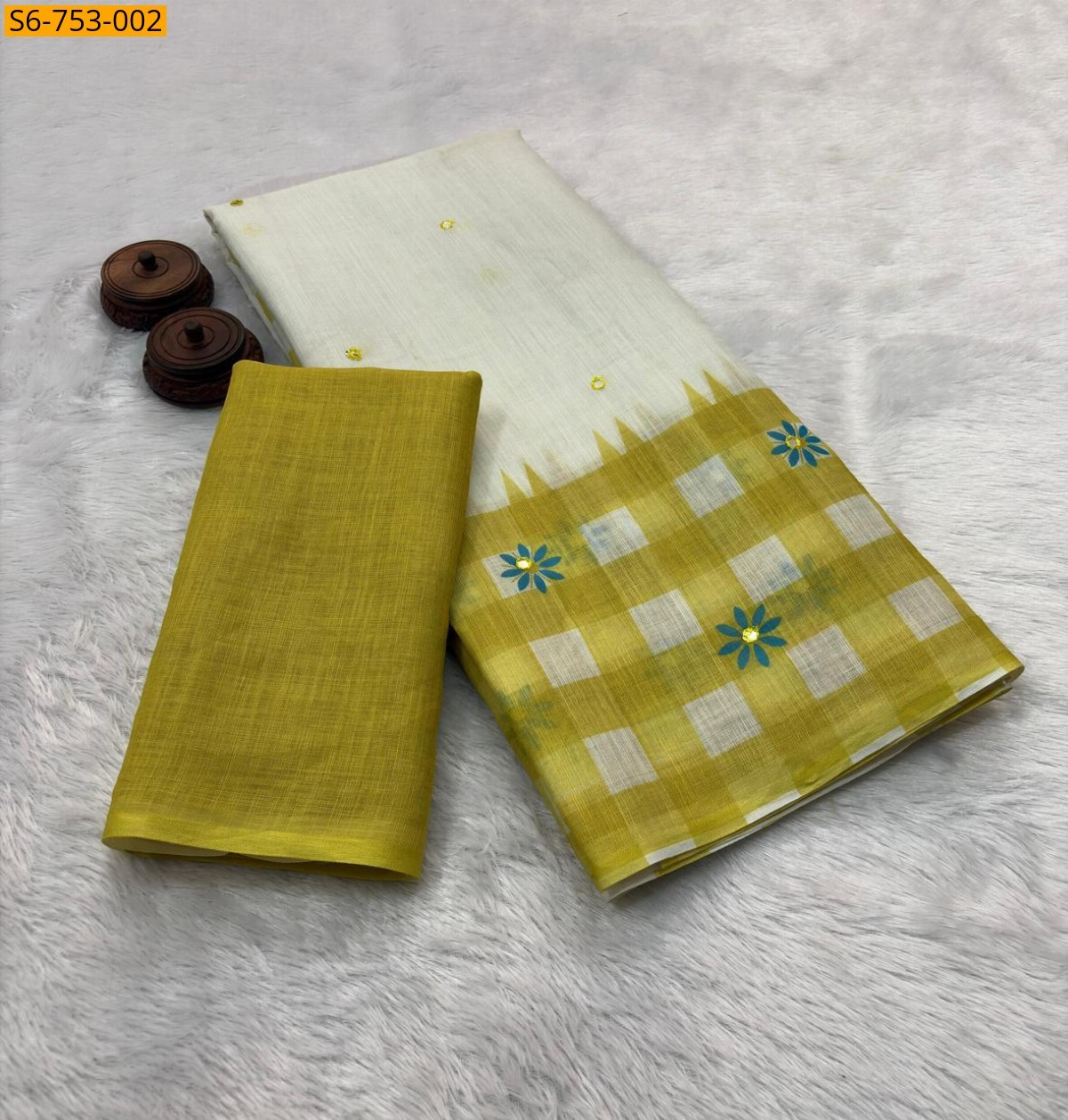 Off White Soft Linen Cotton Saree