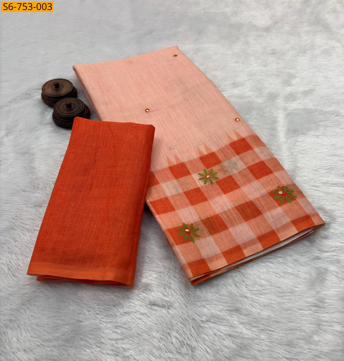 Light Orane Soft Linen Cotton Saree