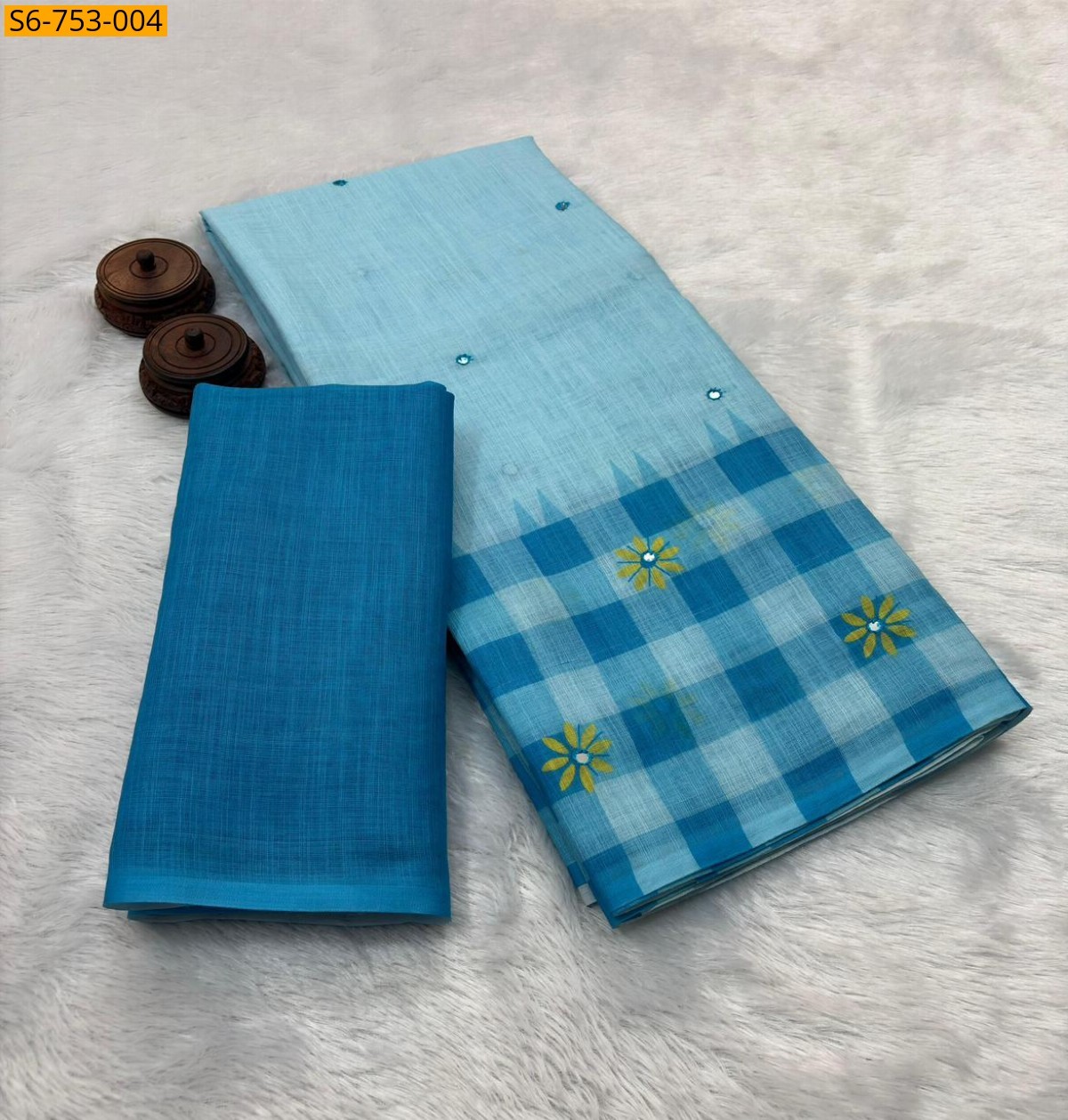 Sky Blue Soft Linen Cotton Saree